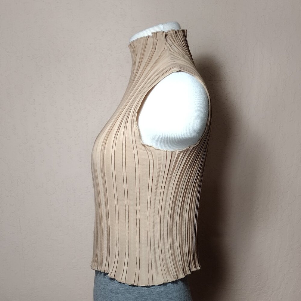 Gold Mock Neck Crinkled Blouse - Picture 6 of 8